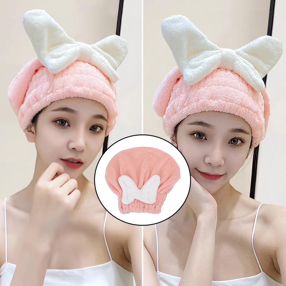 2 Pack Hair Drying Caps Ultra Absorbent Hair Turban Microfiber Hair Towel Wrap Head Towels for Shower Curly Thick Long Hair Conditioner Hair Oil Serum Overnight Conditioning Treatment