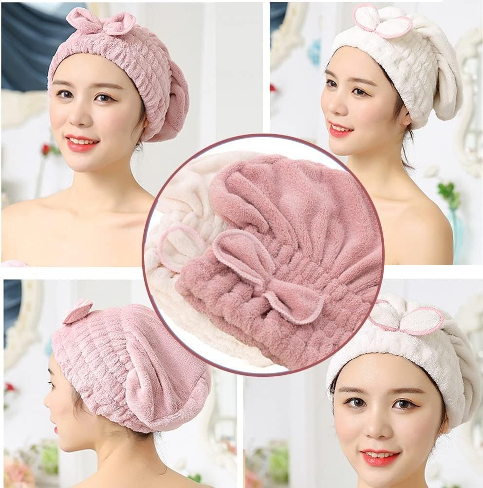 Jseng 3PC Microfiber Hair Towel Caps, Extreme Soft & Ultra Absorbent, Fast Drying Hair Drying Caps Towel Turban Wrap for Wet Hair Women