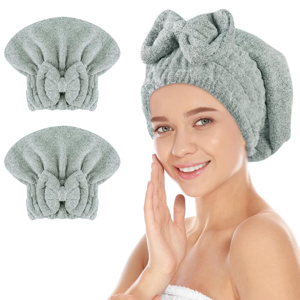 SUNLAND Large Microfiber Hair Drying Caps with Bow Knot 2 Pack Lightpurple