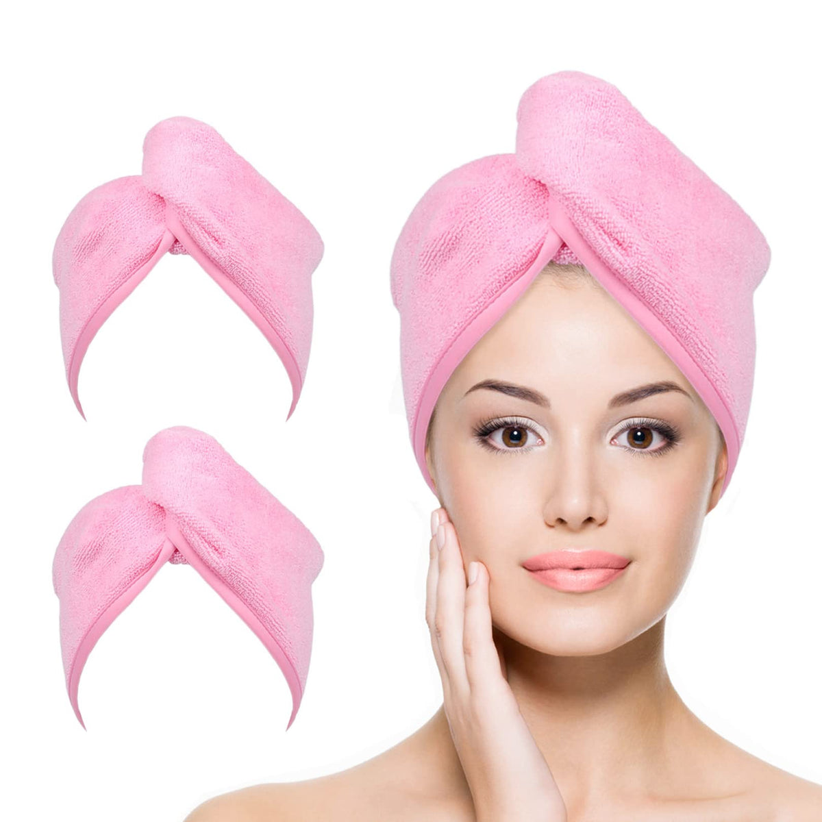 Microfiber Hair Towel Hair Wrap: 2 Pcs 10X26 Hair Dryer Women (White Beige)