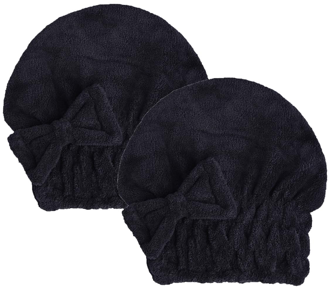 Microfiber Hair Drying Towels Head wrap with Bow-Knot Shower Cap Hair Turban hairWrap Bath Cap for Curly Short or Long & Wet Hair Gift for Women 2pack