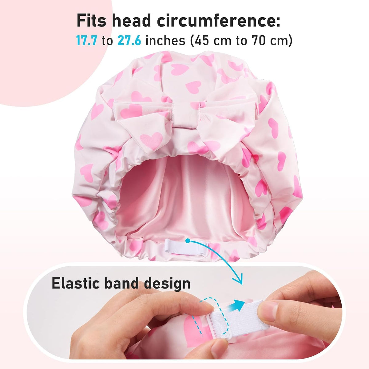 LitBear Luxury Silk Lined Shower Caps for Women Reusable Waterproof