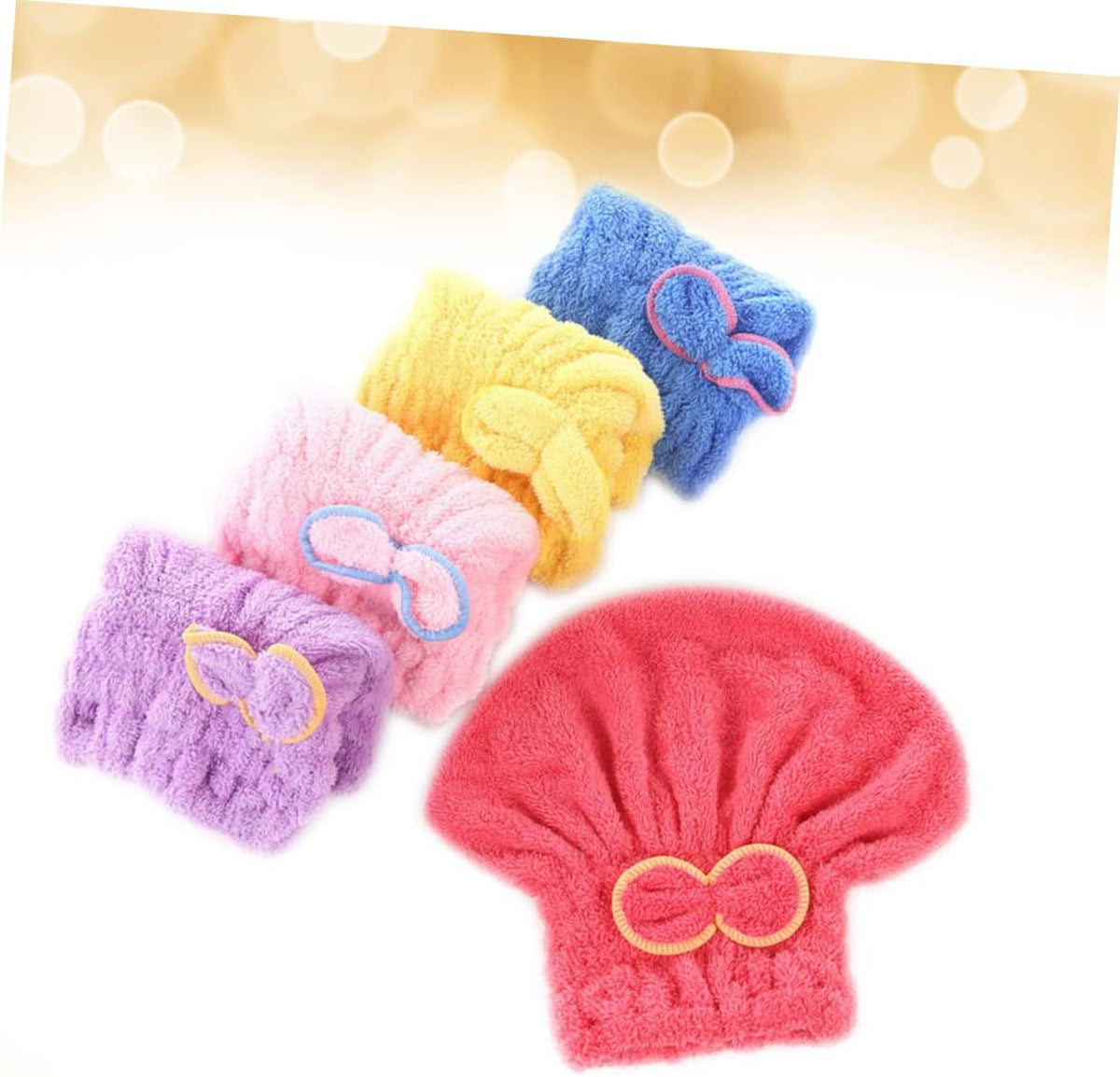 5Pcs Coral Fleece Dry Hair Caps with Thickened Bowknot Double-Sided Design Super Absorbent Hair Drying Hats for Women Fast Drying Turban for Bath Shower Gym Use