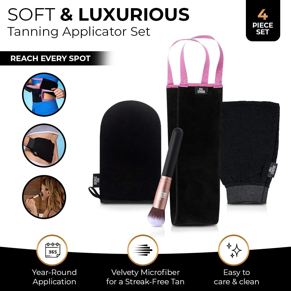 Bronze Tan Self Tanner Kit: Mitt, Exfoliating Mitt, Brush, Back Applicator