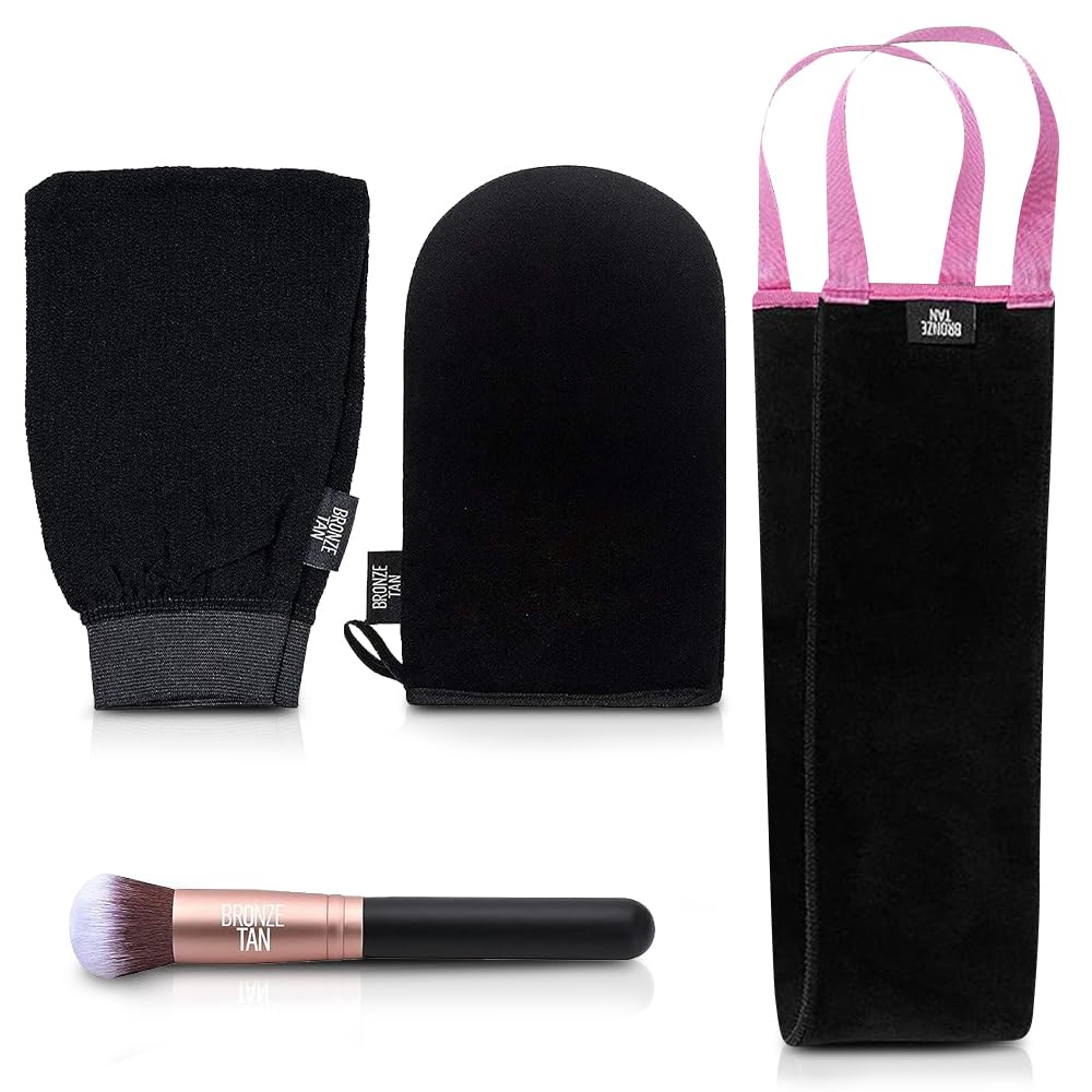 Bronze Tan Self Tanner Kit: Mitt, Exfoliating Mitt, Brush, Back Applicator