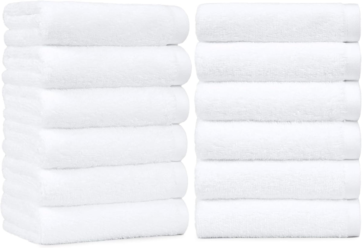 Amazon Basics Soft and Thick Cotton Hand Towels for Bath, Kitchen, Gym, 16 x 26 in, White, 12-Pack