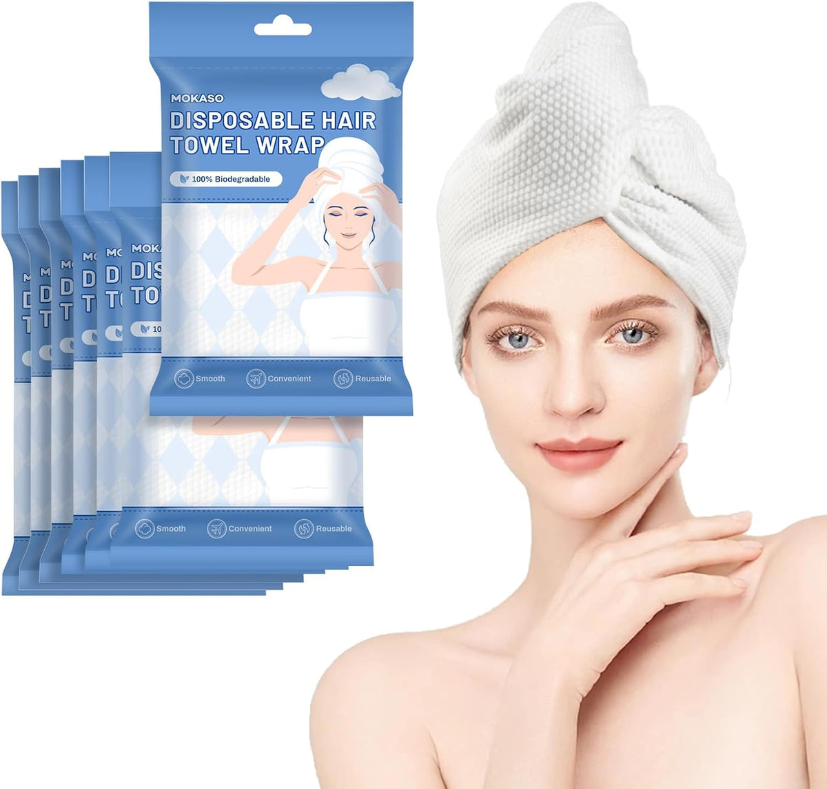 Disposable Microfiber Hair Towel with Button,7 Packs Large Quick Dry Towel Microfiber Hair Towel Wrap for Women for Travel, Gym, Hotel