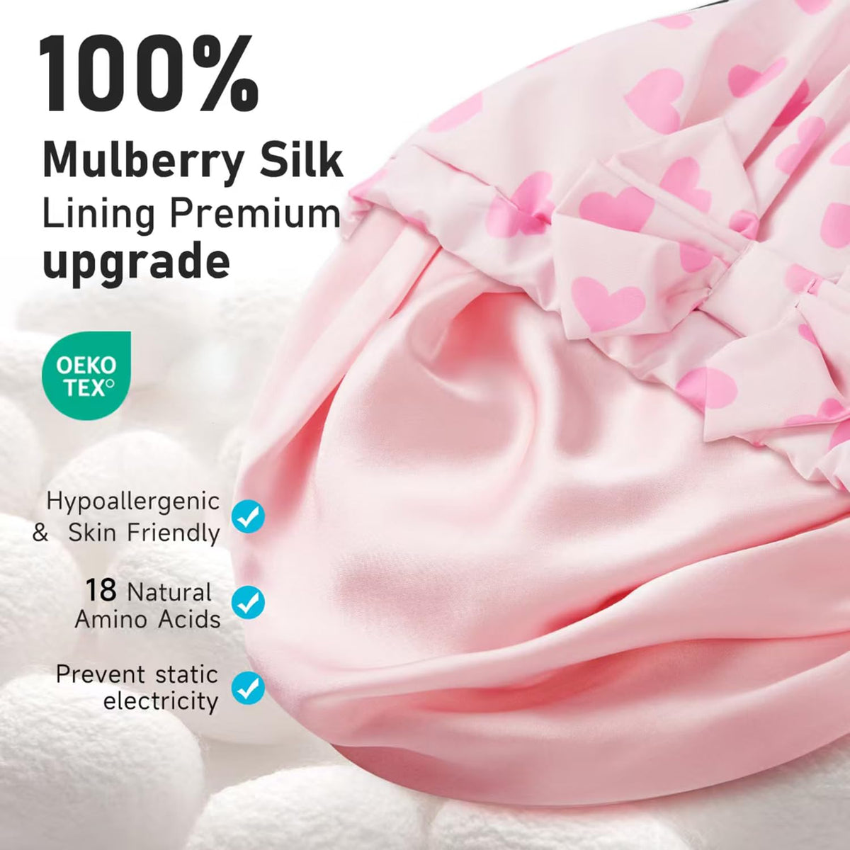 LitBear Luxury Silk Lined Shower Caps for Women Reusable Waterproof