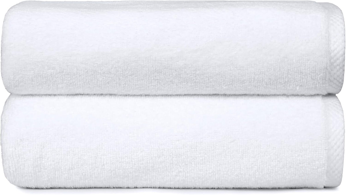 Amazon Basics 2-Piece Quick-Dry Oversize Bath Towel, 100% Cotton, 54" x 30", White