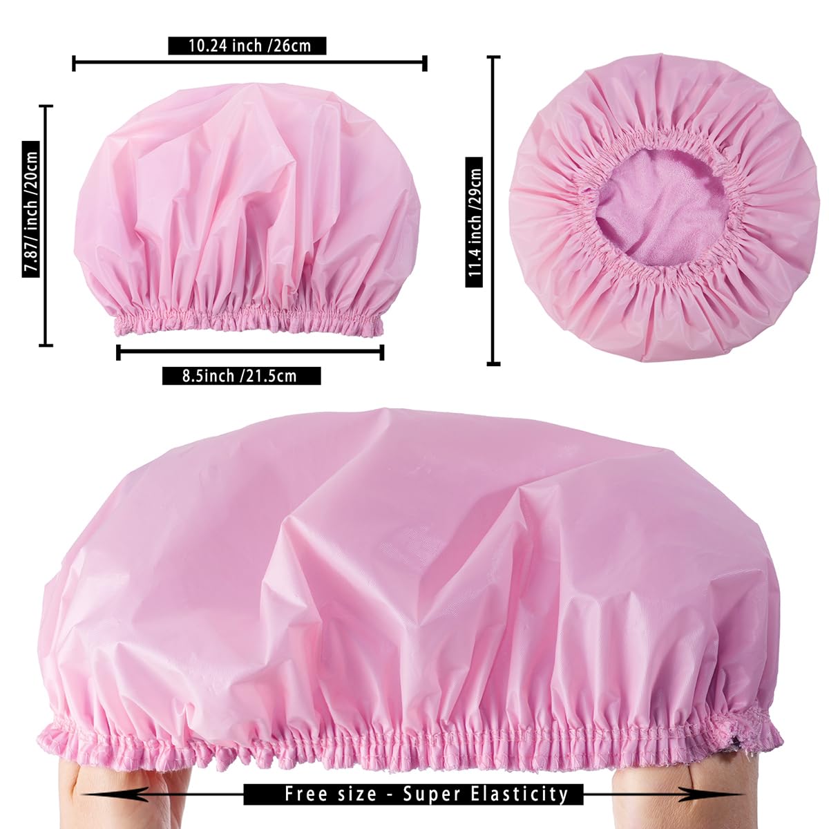 Terry Lined Shower Caps for Women, 4 PCS Cloth Bath Caps Waterproof