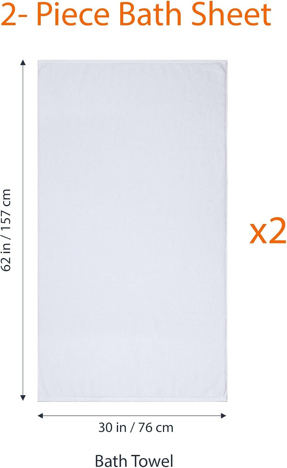 Amazon Basics 2-Piece Quick-Dry Oversize Bath Towel, 100% Cotton, 62" x 30", White