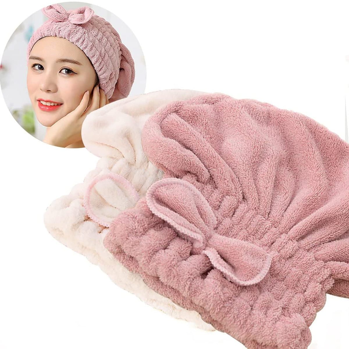 Jseng 3PC Microfiber Hair Towel Caps, Extreme Soft & Ultra Absorbent, Fast Drying Hair Drying Caps Towel Turban Wrap for Wet Hair Women