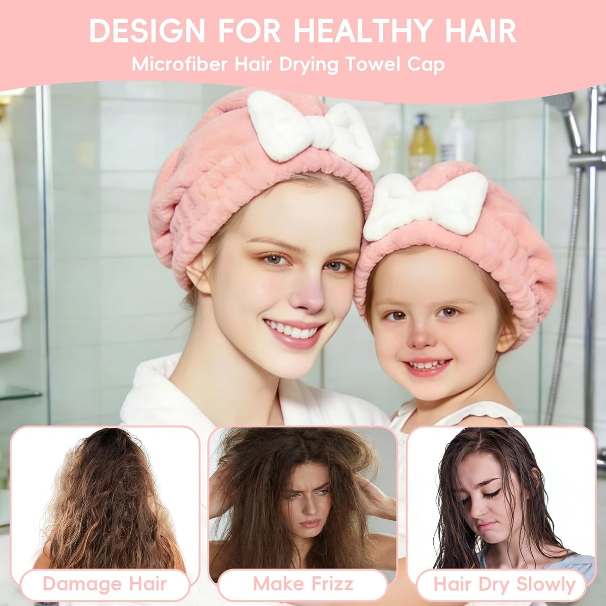 2 Pcs Microfiber Hair Towel Cap for Women, Super Soft Absorbent