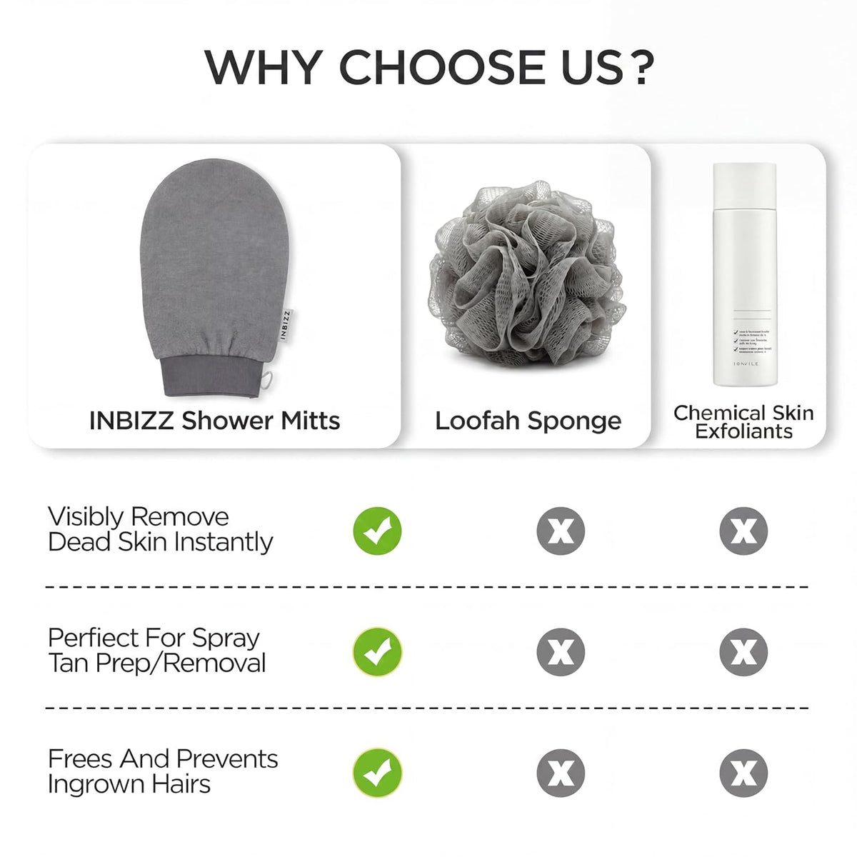 Premium Double Layer Exfoliating Bath Mitt, Silver Grey, 2PC