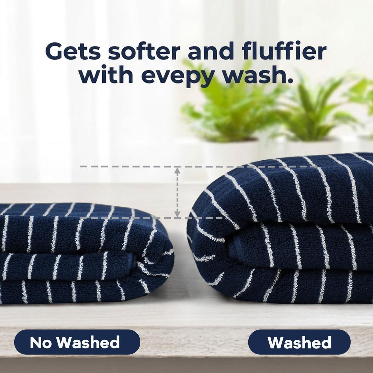 Navy Blue Bath Towels Set of 2, Striped Towels for Bathroom, Pool & Shower