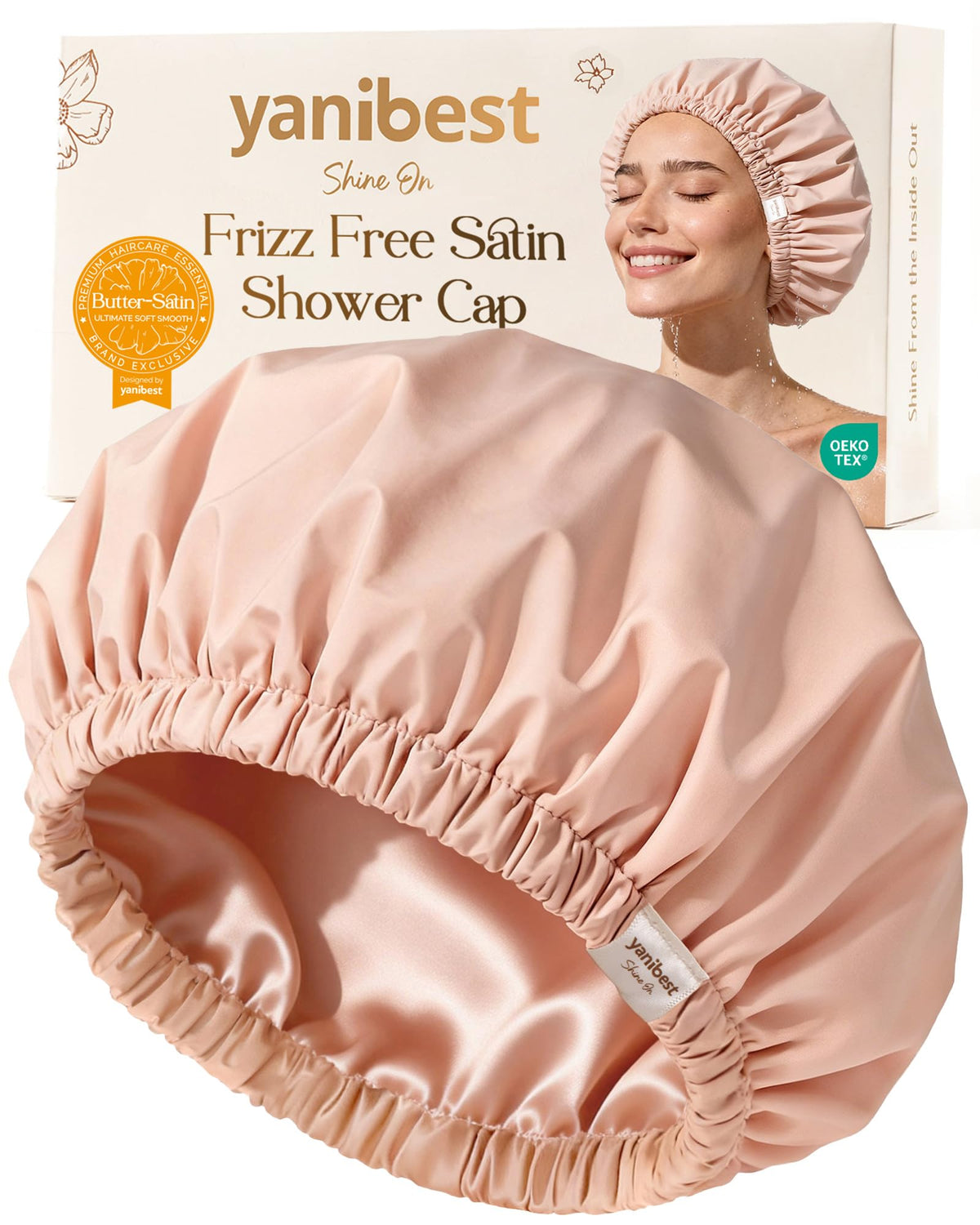 Yanibest Satin Lined Shower Cap, Reusable Waterproof Shower Caps for Women