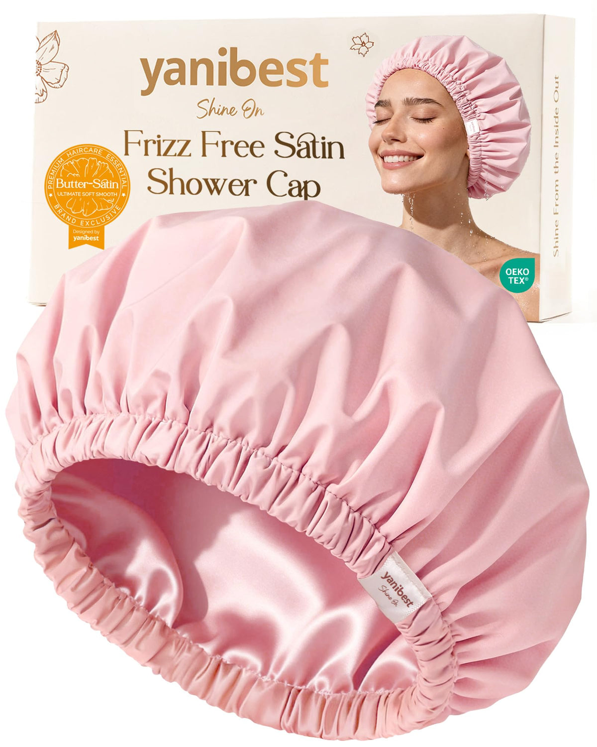 Yanibest Satin Lined Shower Cap, Reusable Waterproof Shower Caps for Women
