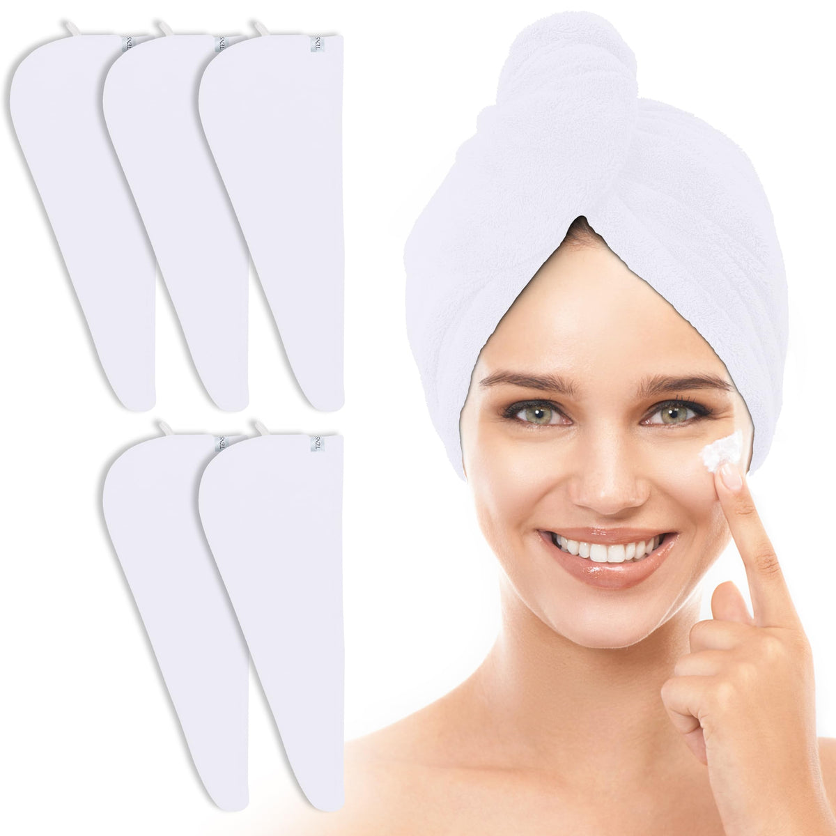 TENSTARS Hair Towel Wrap for All Hair Types, 5 Pack Microfiber Turban
