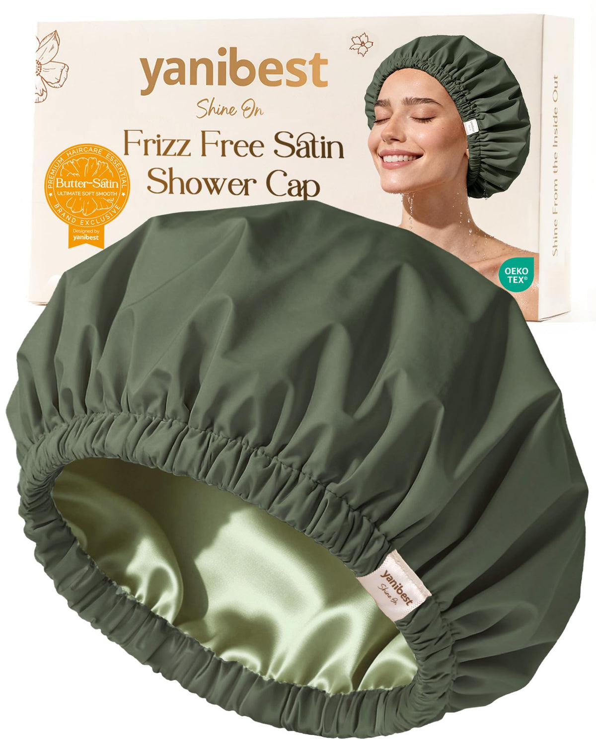 Yanibest Satin Lined Shower Cap, Reusable Waterproof Shower Caps for Women