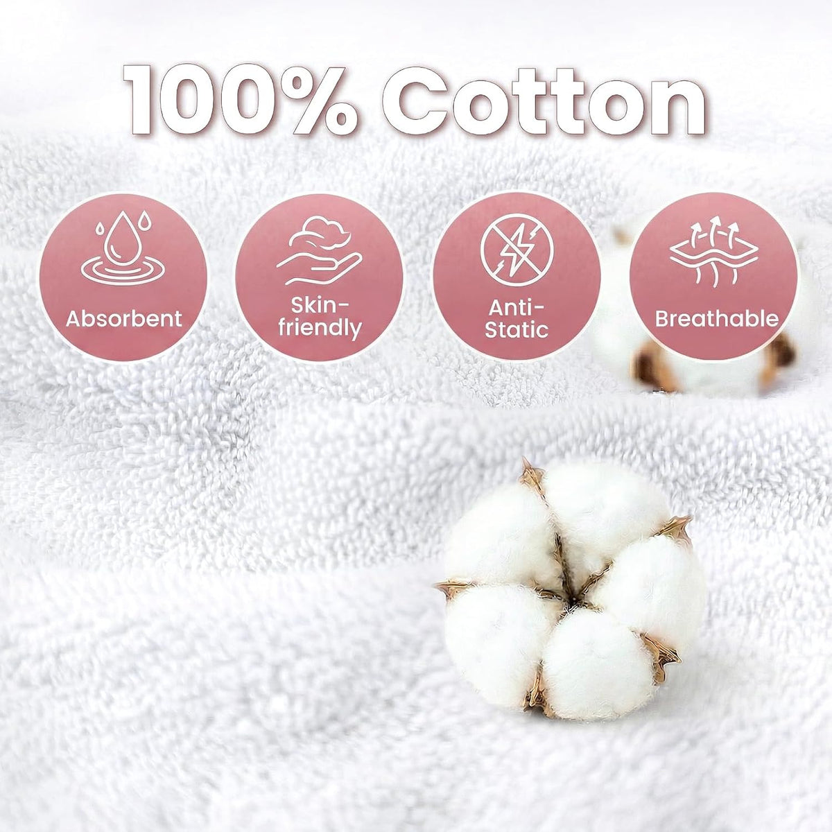 Mandydov 100% Cotton Hair Towel Wrap for Women, 2 Pack Thickened & Super Absorbent Turbans, Anti Frizz Quick Dry Hair Towels (White)