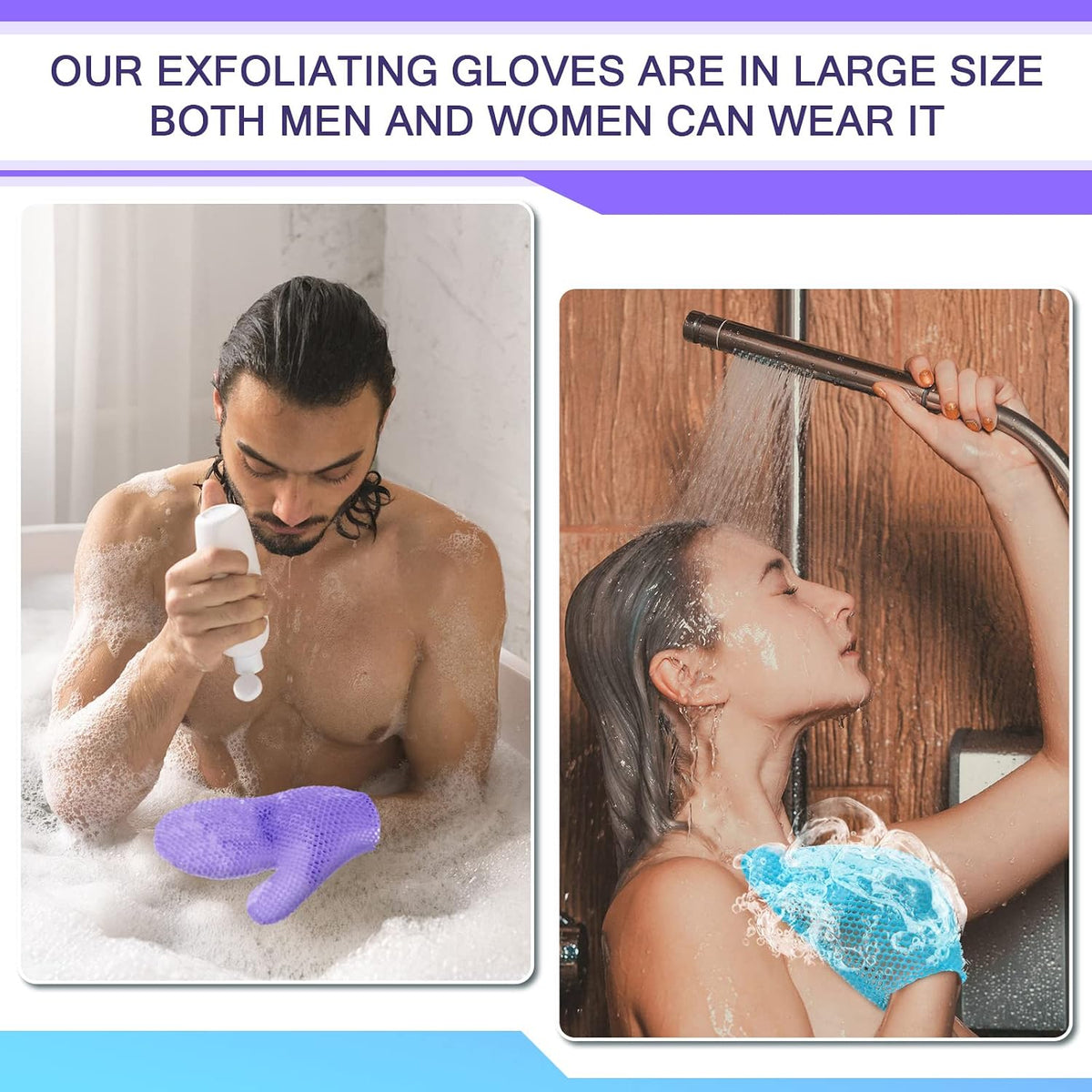 Karenhi 2 Pcs Honeycomb Bath Mitt Exfoliating Glove,Blue,Purple