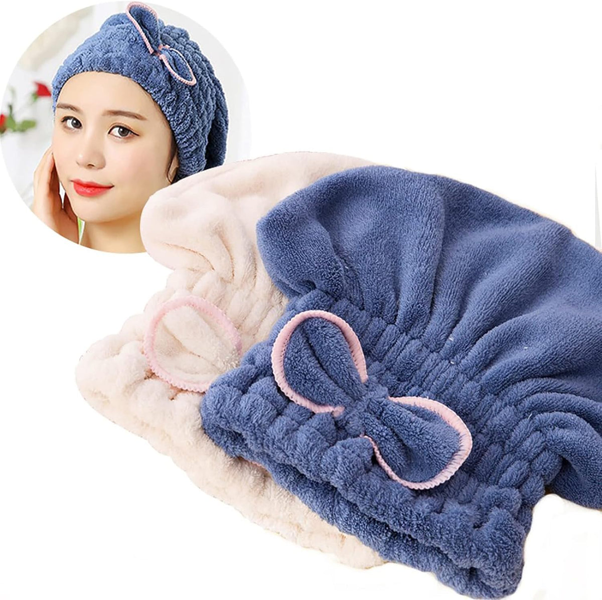 Jseng 2PC Microfiber Hair Drying Caps, Extrame Soft & Ultra Absorbent, Fast Drying Hair Turban Wrap Towels Thick Fluffy Shower Cap for Women