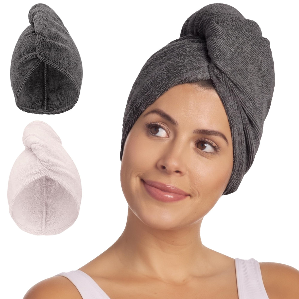 Turbie Twist Microfiber Hair Towel, Grey & Light Pink (2 Pack)