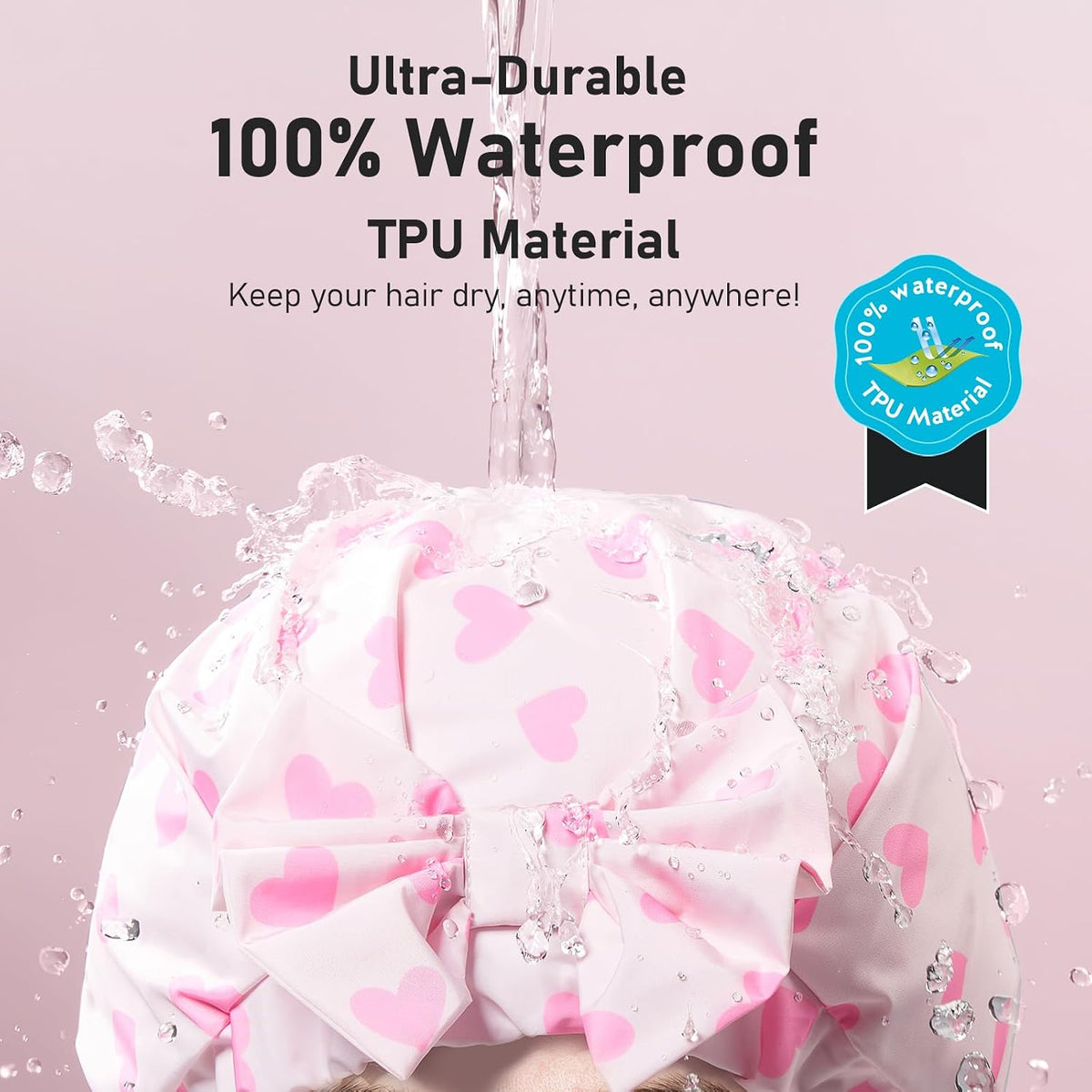 LitBear Luxury Silk Lined Shower Caps for Women Reusable Waterproof