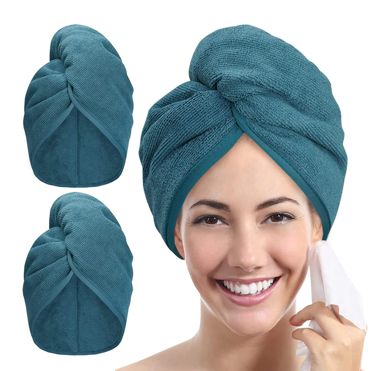 Microfiber Hair Towel Hair Wrap: 2 Pcs 10X26 Hair Dryer Women (White Beige)