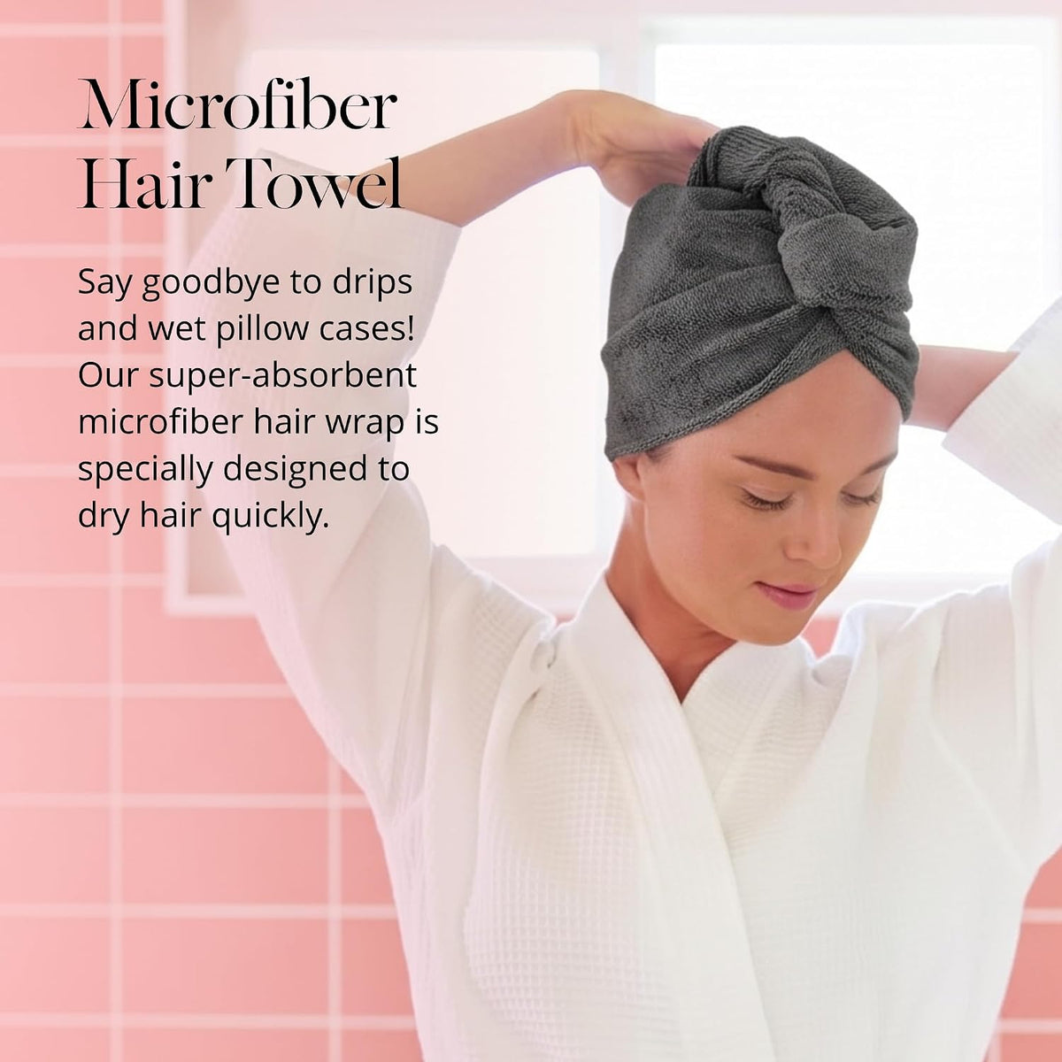 Turbie Twist Microfiber Hair Towel, Grey & Light Pink (2 Pack)