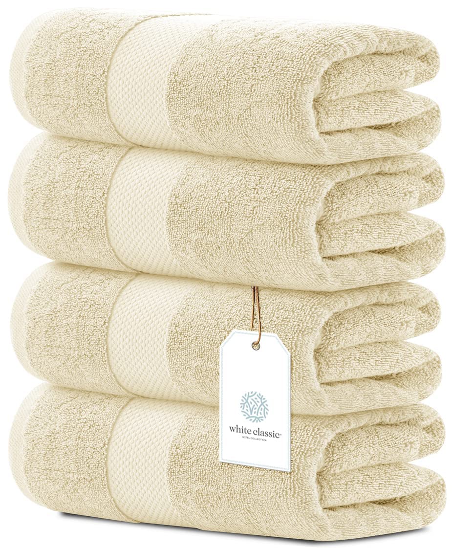 White Classic Luxury White Bath Towels - 4 Pack, 100% Turkish Cotton, 27x54