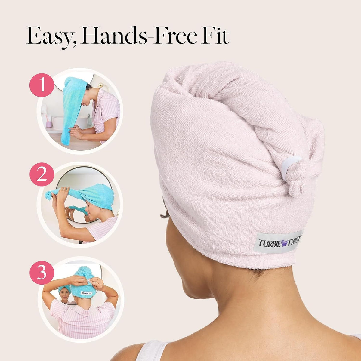 Turbie Twist Microfiber Hair Towel, Grey & Light Pink (2 Pack)