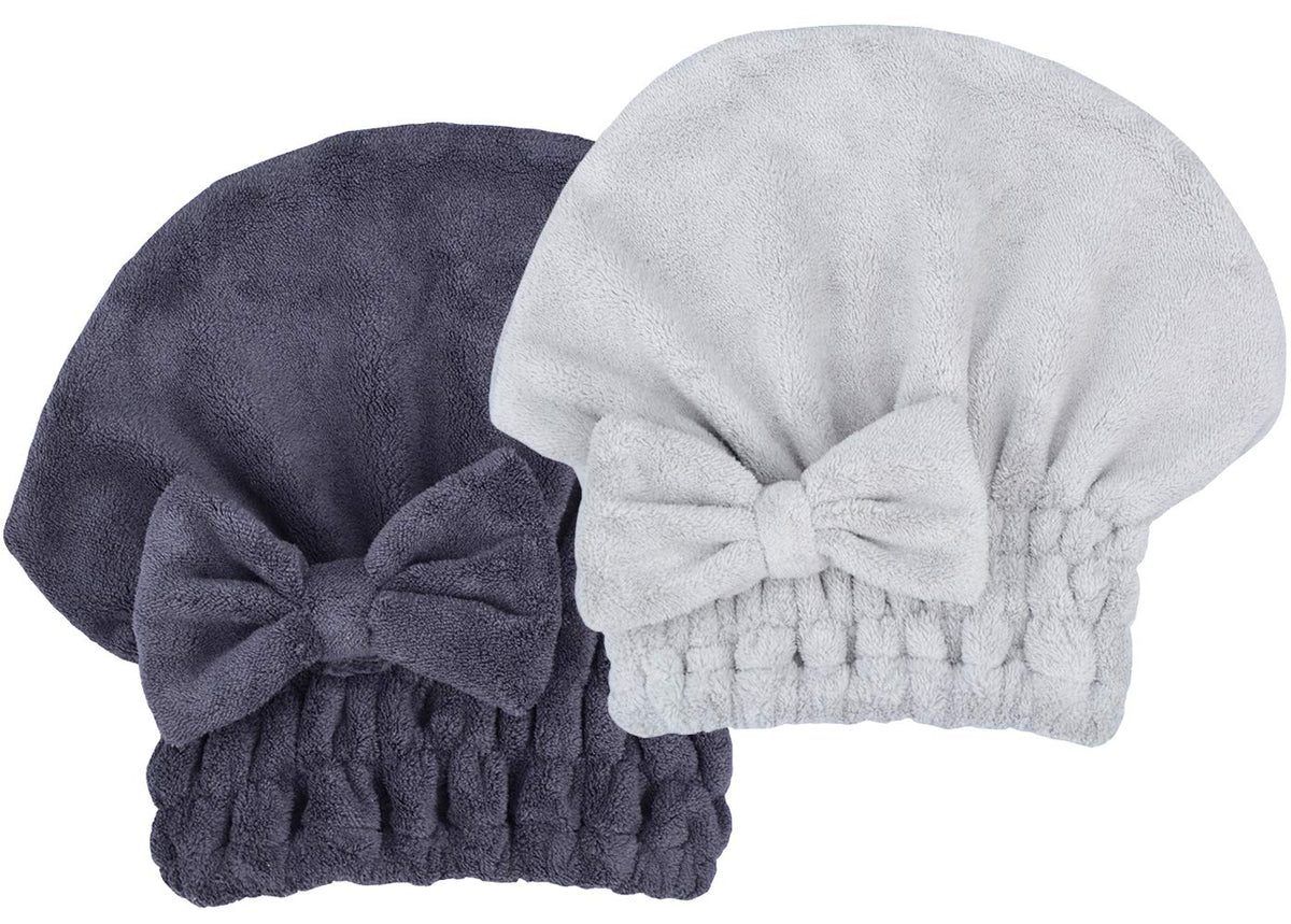 Microfiber Hair Drying Towels Head wrap with Bow-Knot Shower Cap Hair Turban hairWrap Bath Cap for Curly Short or Long & Wet Hair Gift for Women 2pack