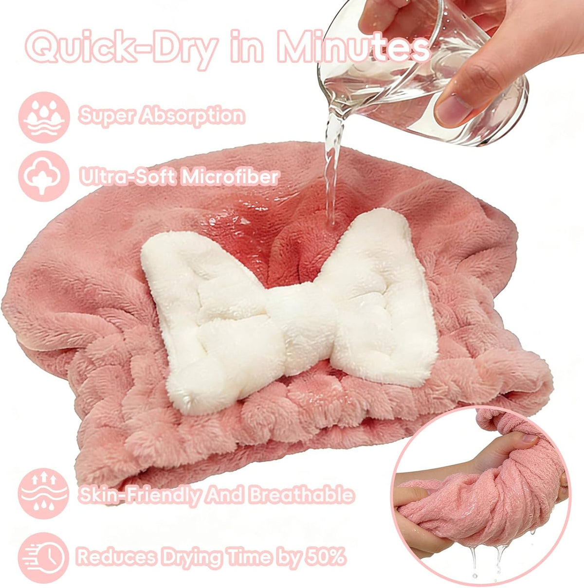 2 Pcs Microfiber Hair Towel Cap for Women, Super Soft Absorbent