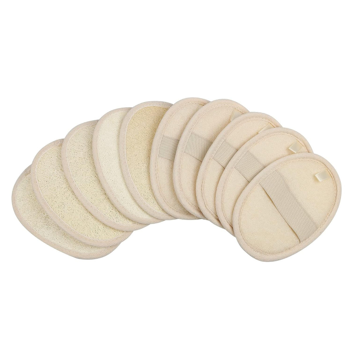 10-Pack Exfoliating Loofah Sponge Pads - Natural Luffa & Terry Cloth, Body Scrubbers for Shower & Bath Mooerca 1