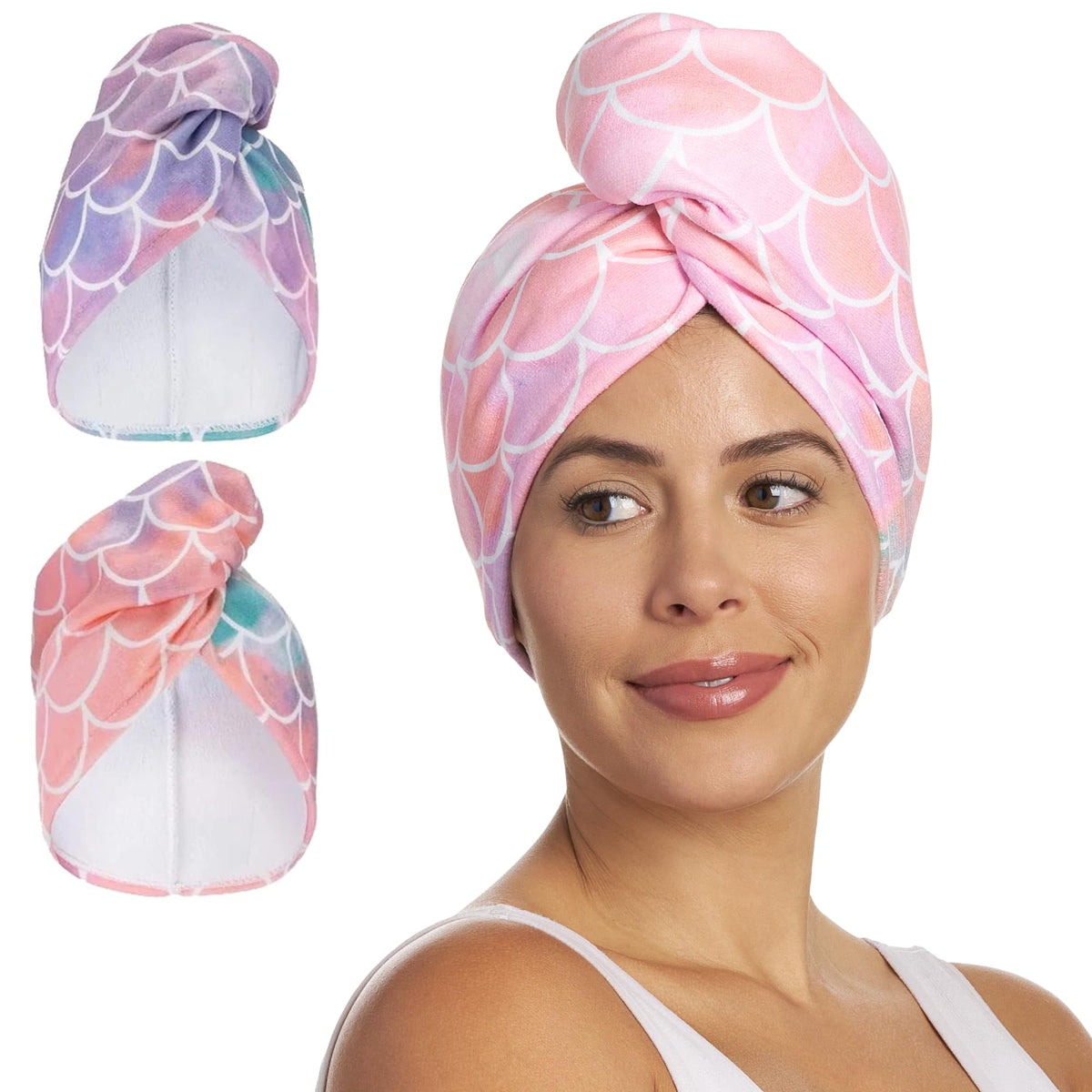 Turbie Twist Microfiber Hair Towel, Grey & Light Pink (2 Pack)