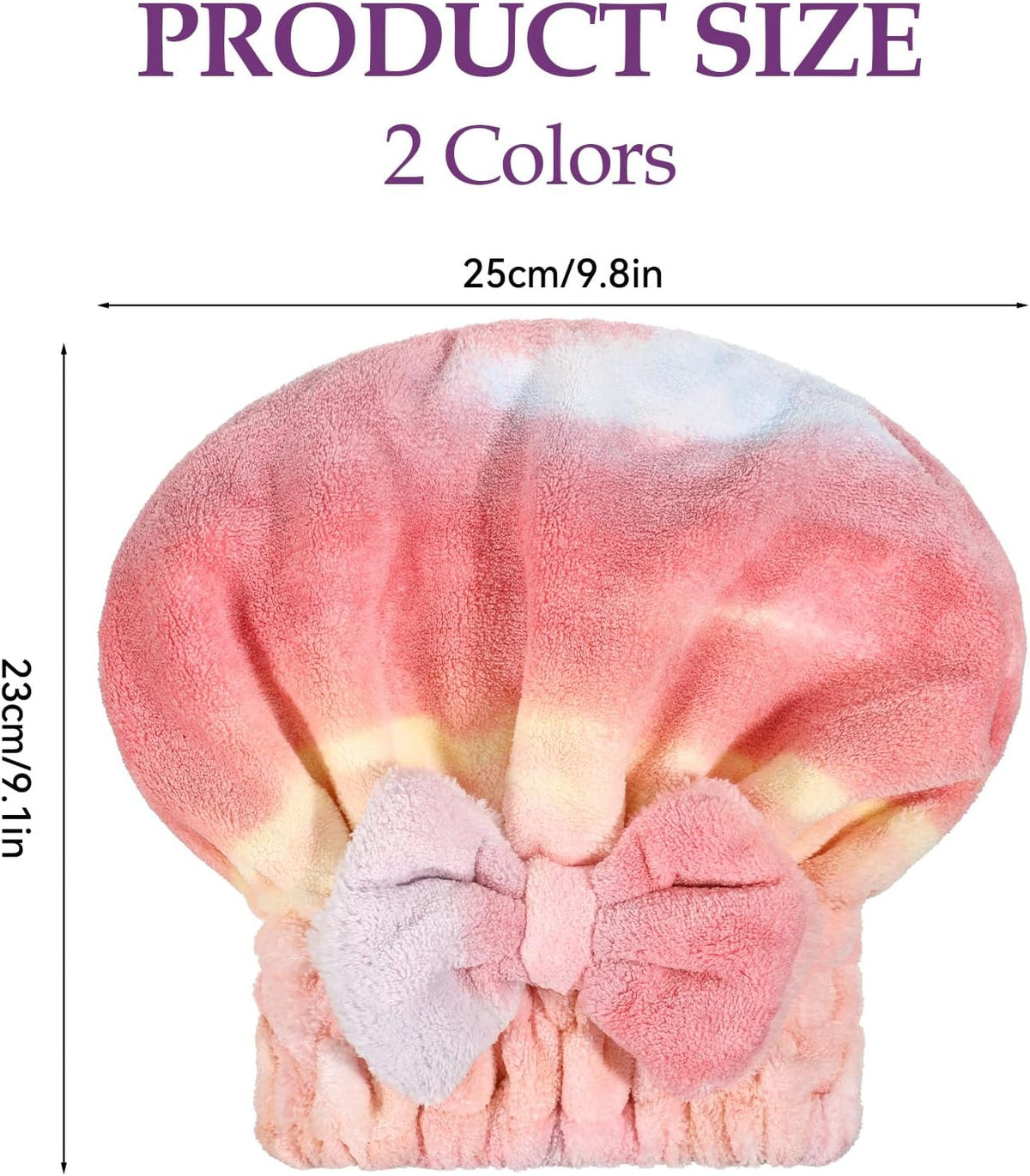 2 Pcs Ultra Absorbent Microfiber Hair Towel Wrap, Bow Tie Design Hair Drying Caps Quick Dry Hair Towel for Women Girls Long Curly Hair (Gradient)