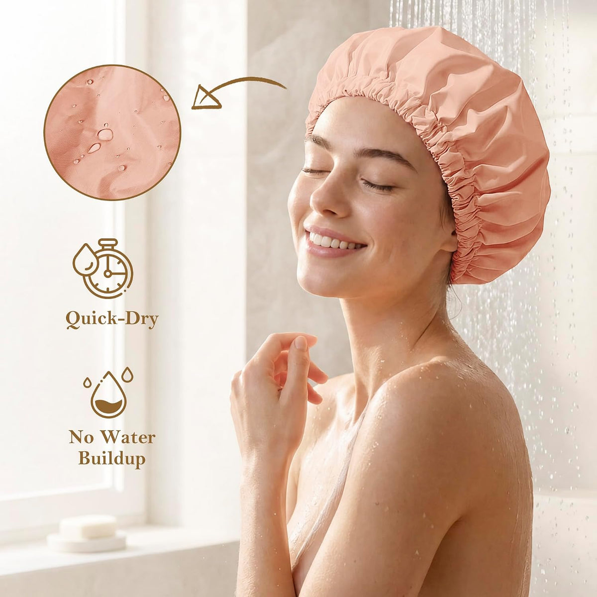Shower Cap for Women, Reusable Waterproof Long Hair Bonnet