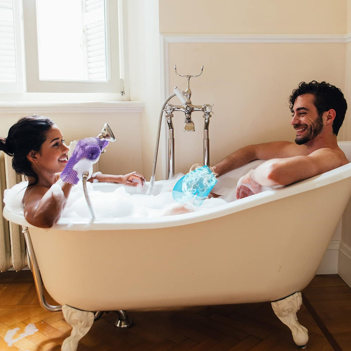Karenhi 2 Pcs Honeycomb Bath Mitt Exfoliating Glove,Blue,Purple