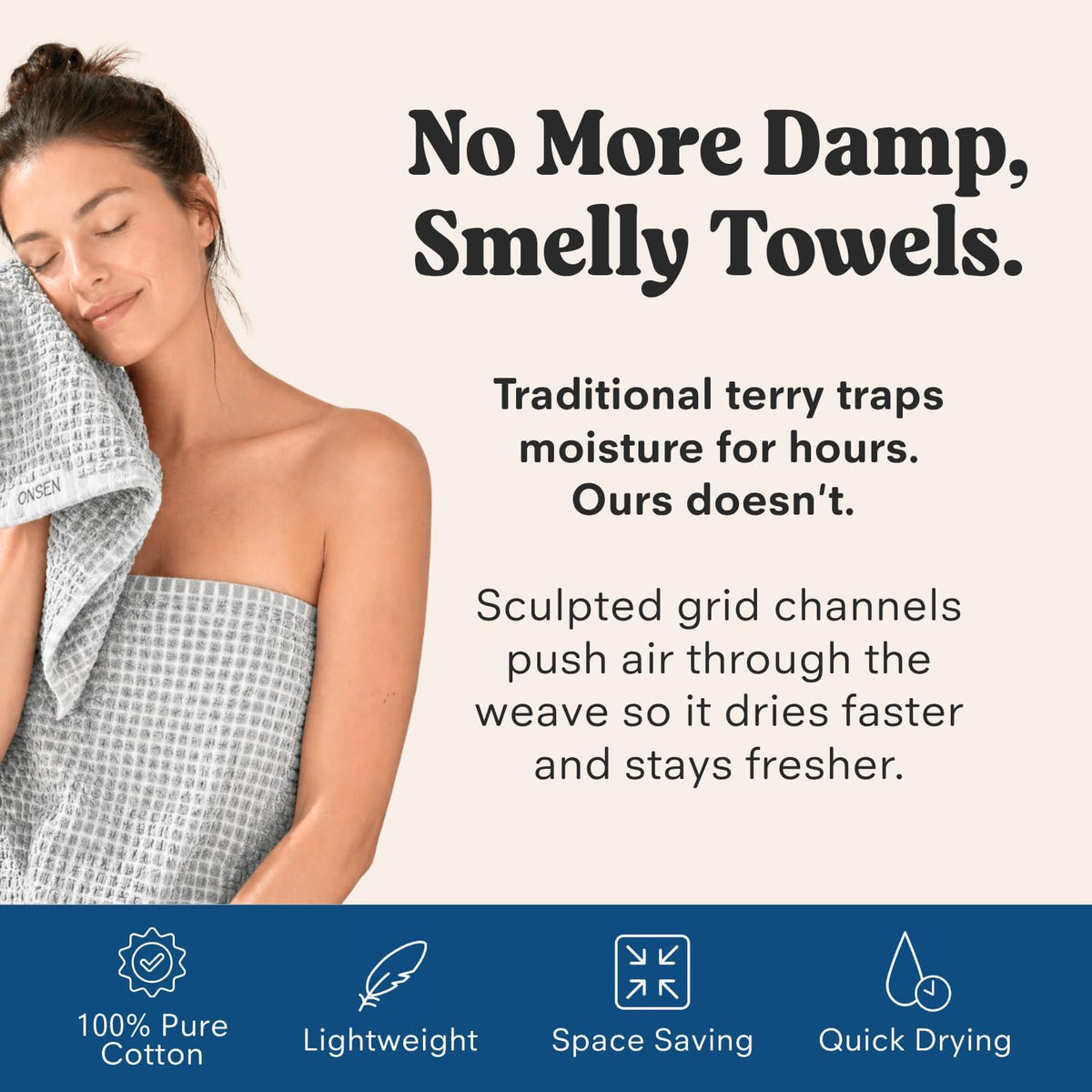 ONSEN Sculpted Terry Bath Towels - Grey Fog, 2X Bath Towel