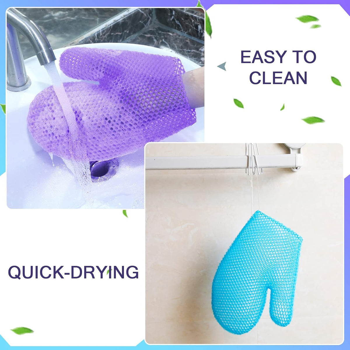 Karenhi 2 Pcs Honeycomb Bath Mitt Exfoliating Glove,Blue,Purple