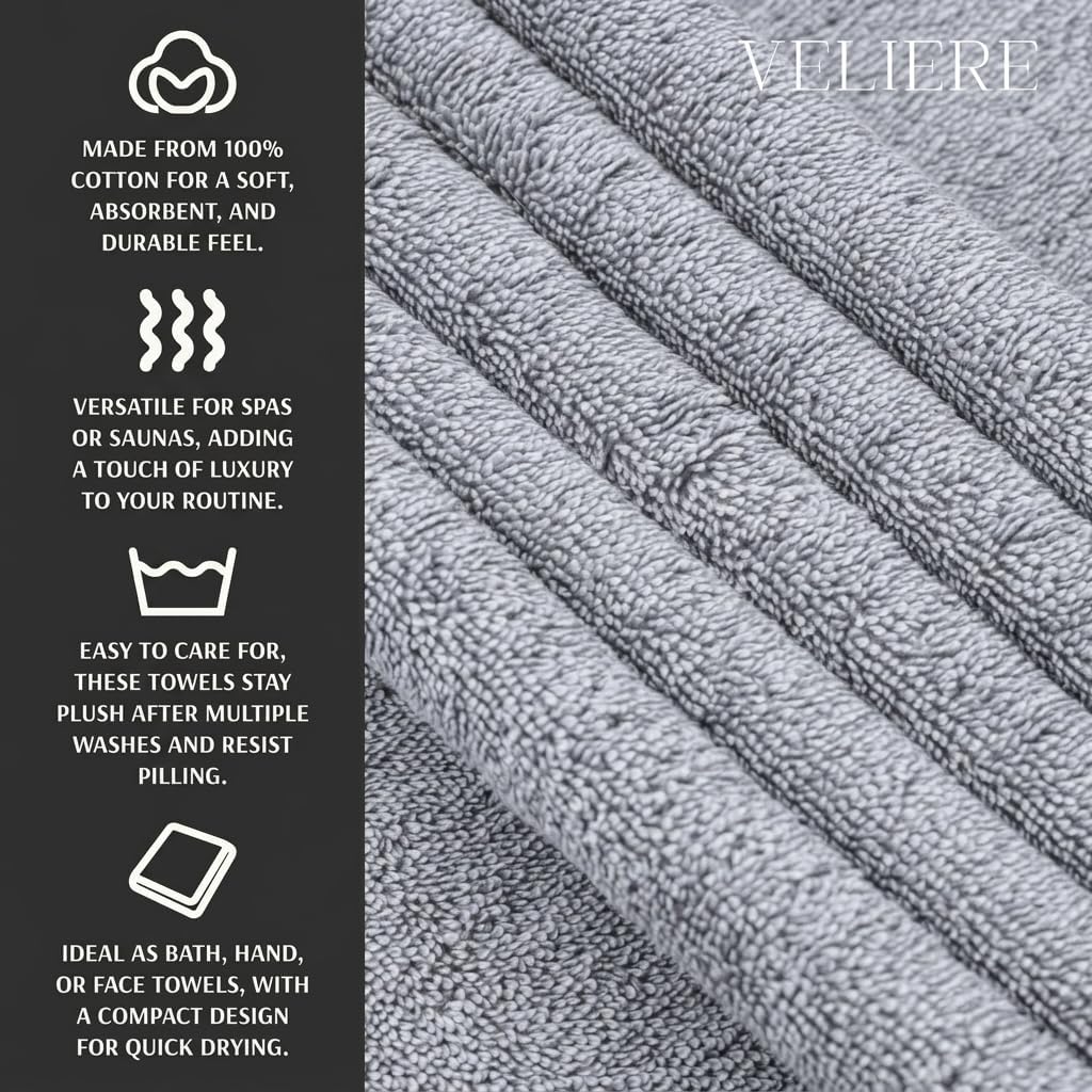 Luxury Turkish Towels Set of 6,Double Stitched 100% Cotton True 600 GSM Soft & Absorbent Towel Set, Hotel & Spa Collection, 2 Bath Towels 2 Hand Towel 2 Washcloths Towel (Gray)