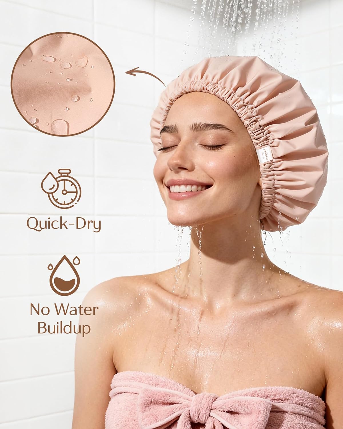 Yanibest Satin Lined Shower Cap, Reusable Waterproof Shower Caps for Women