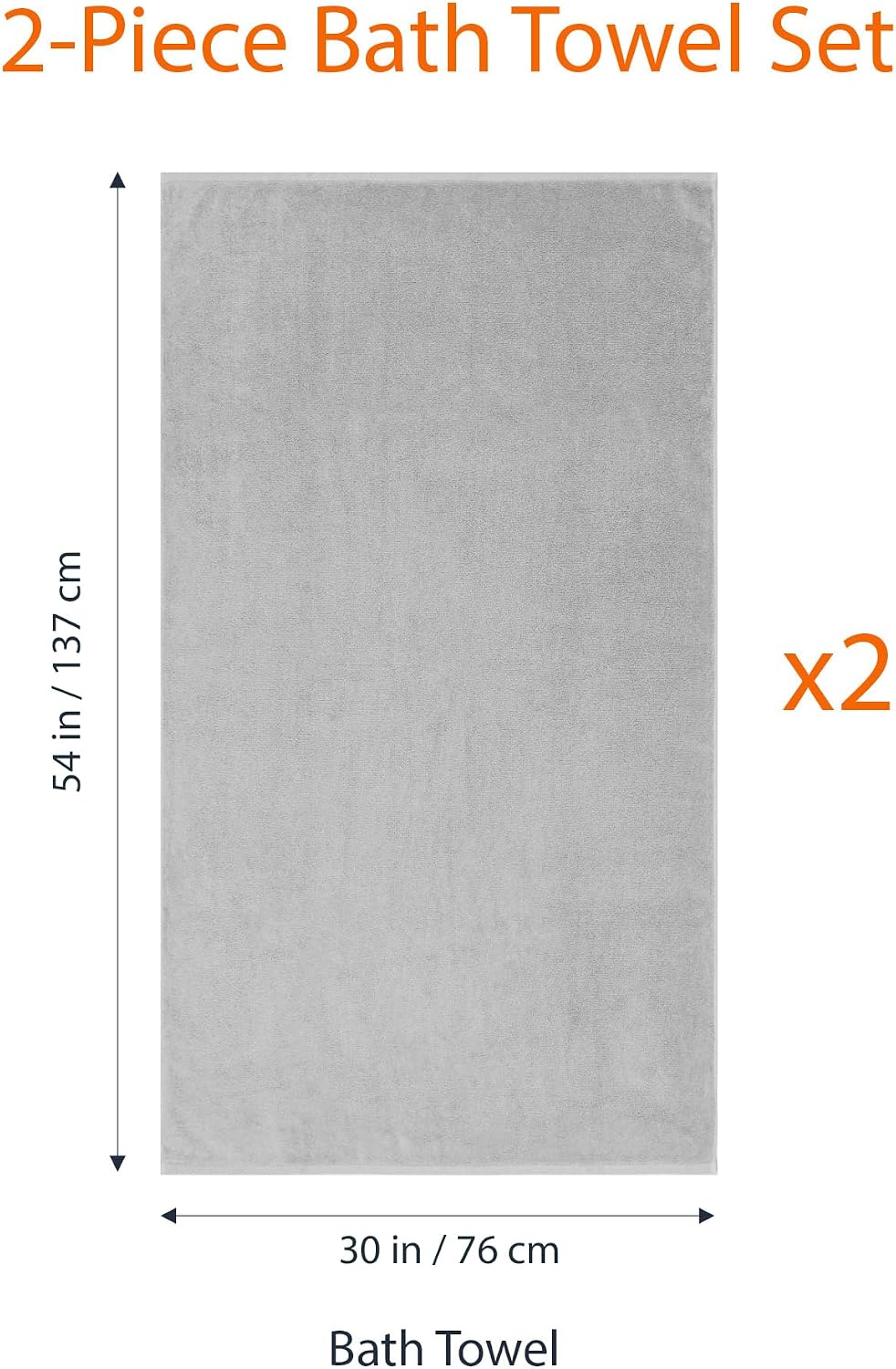 Amazon Basics 2 Piece Quick-Dry Oversize Bath Towel, 100% Cotton, 54" x 30", Platinum