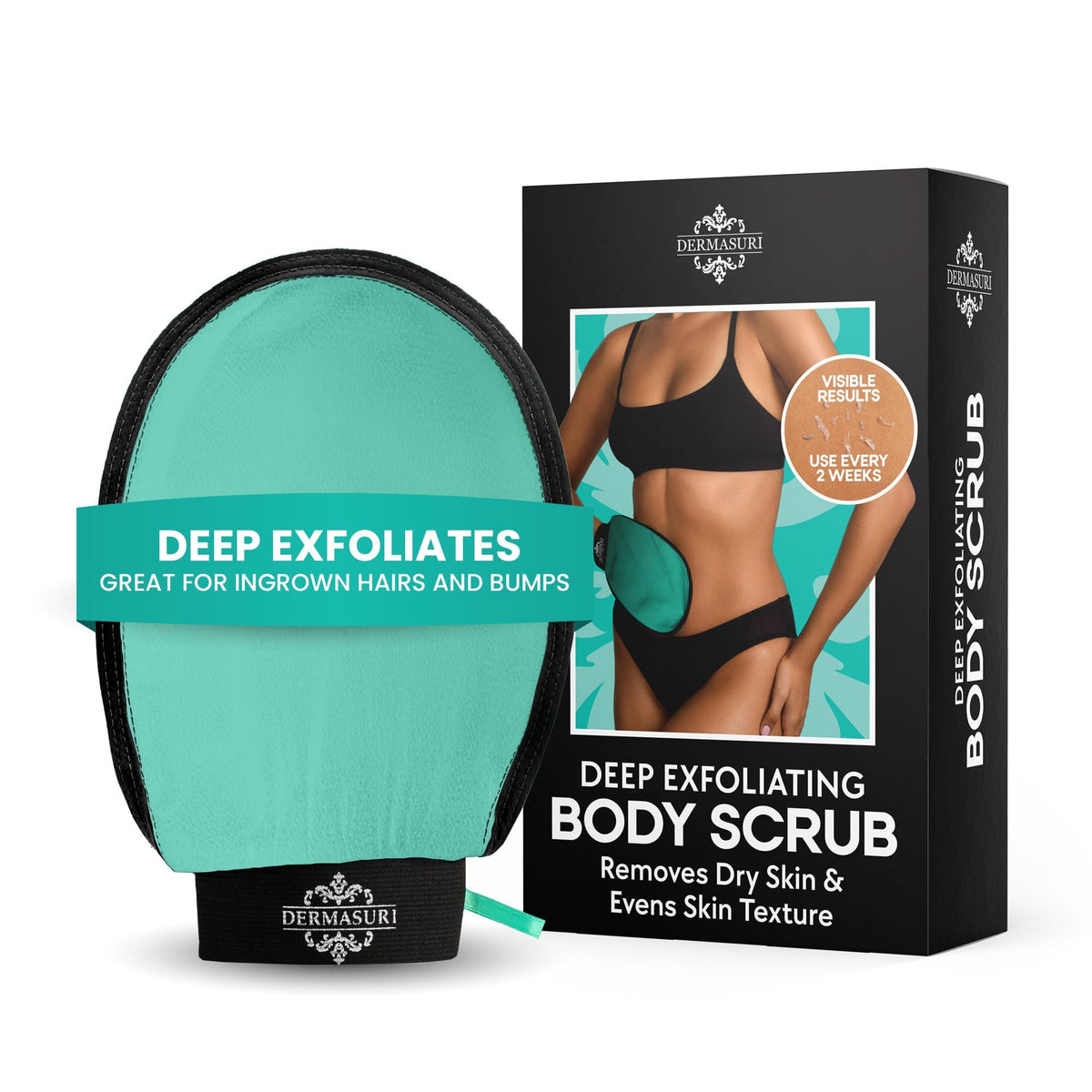 Dermasuri Exfoliating Body Scrubber Glove, Exfoliating Glove, Teal (1 Pack)