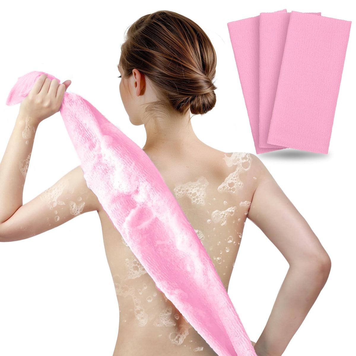 ARCH&M Exfoliating Washcloth & Japanese Shower Towel, 3 Pack, Body Scrubber