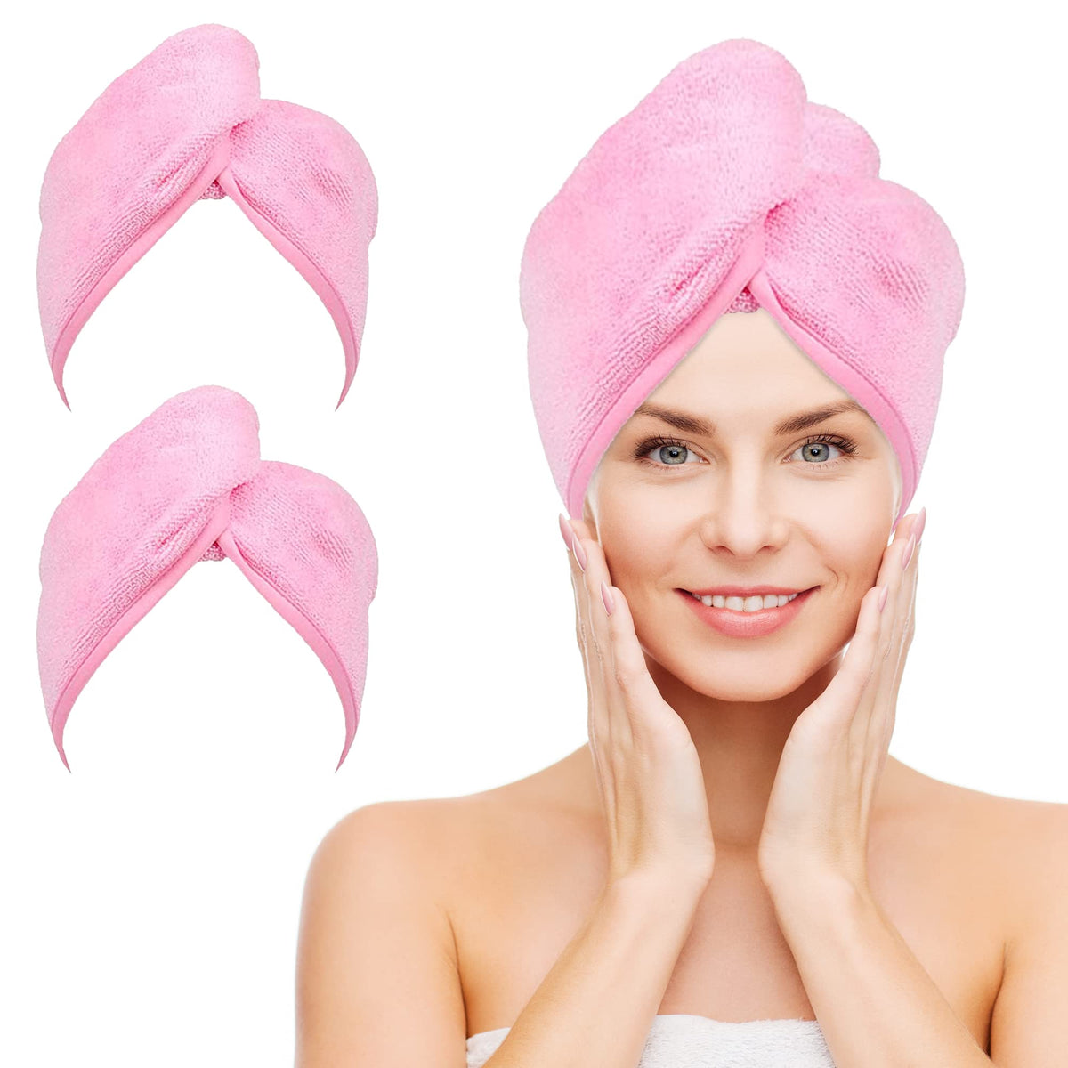 NEXCOVER Hair Towel Microfiber, 2 Pack White 9.8 inch X 25.5 inch Hair Wrap,Ultra Absorbent Hair Turbans,Fast Drying Head Towels for Women Wet Hair,Long,Curly,Thick,Frizzy Hair