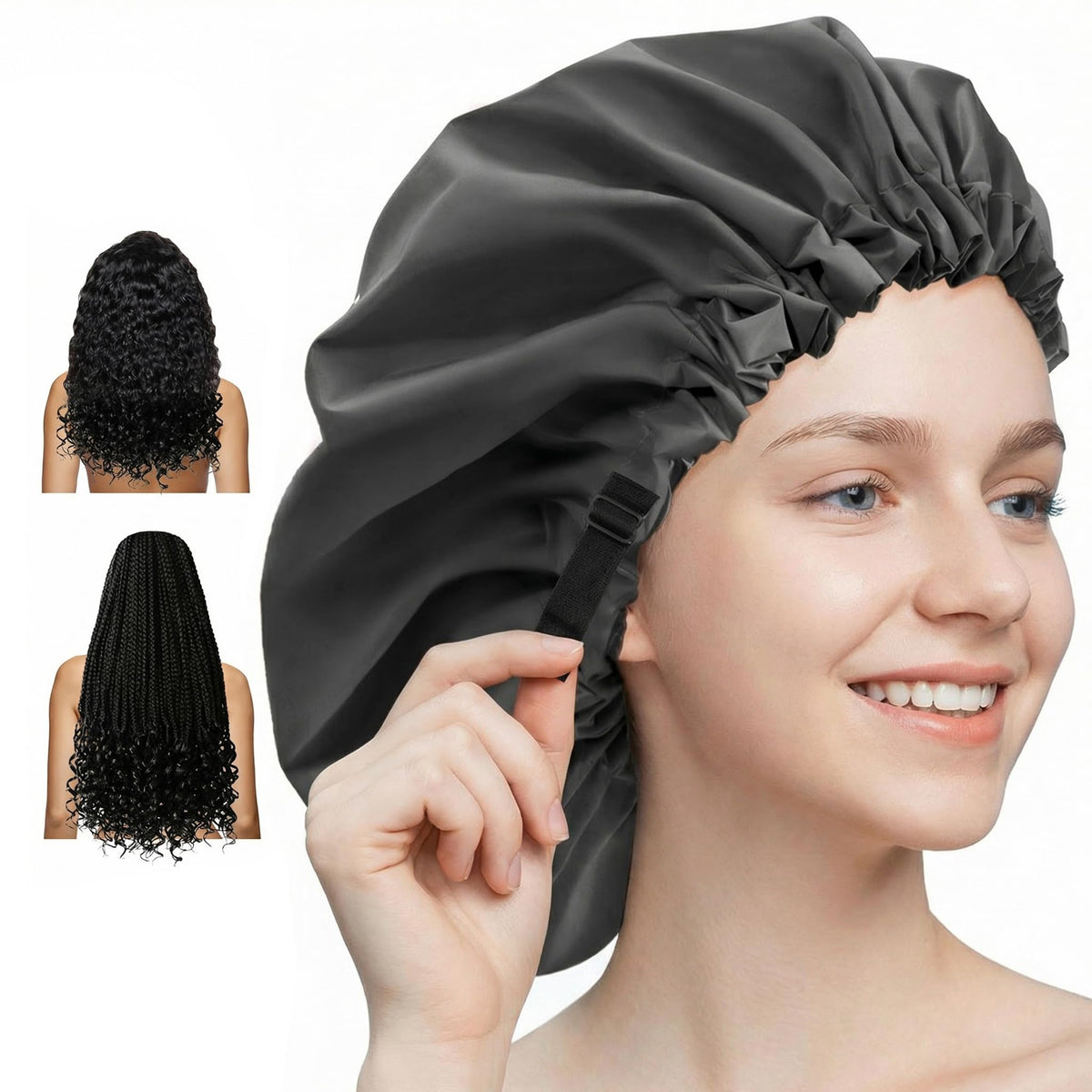 Aquior Shower Cap,Extra Adjustable Shower Caps for Women Double-Layer Waterproof Reusable Hair Cap, Large Size Hair Cap for All Hair,for Girls Spa Bath,Soft and Comfortable (Purple)