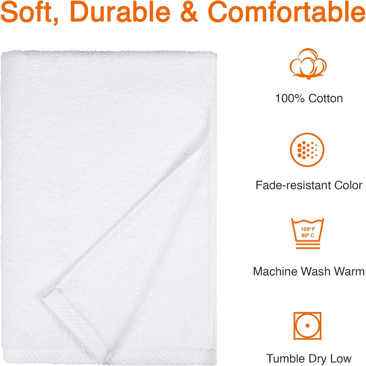 Amazon Basics 2-Piece Quick-Dry Oversize Bath Towel, 100% Cotton, 62" x 30", White