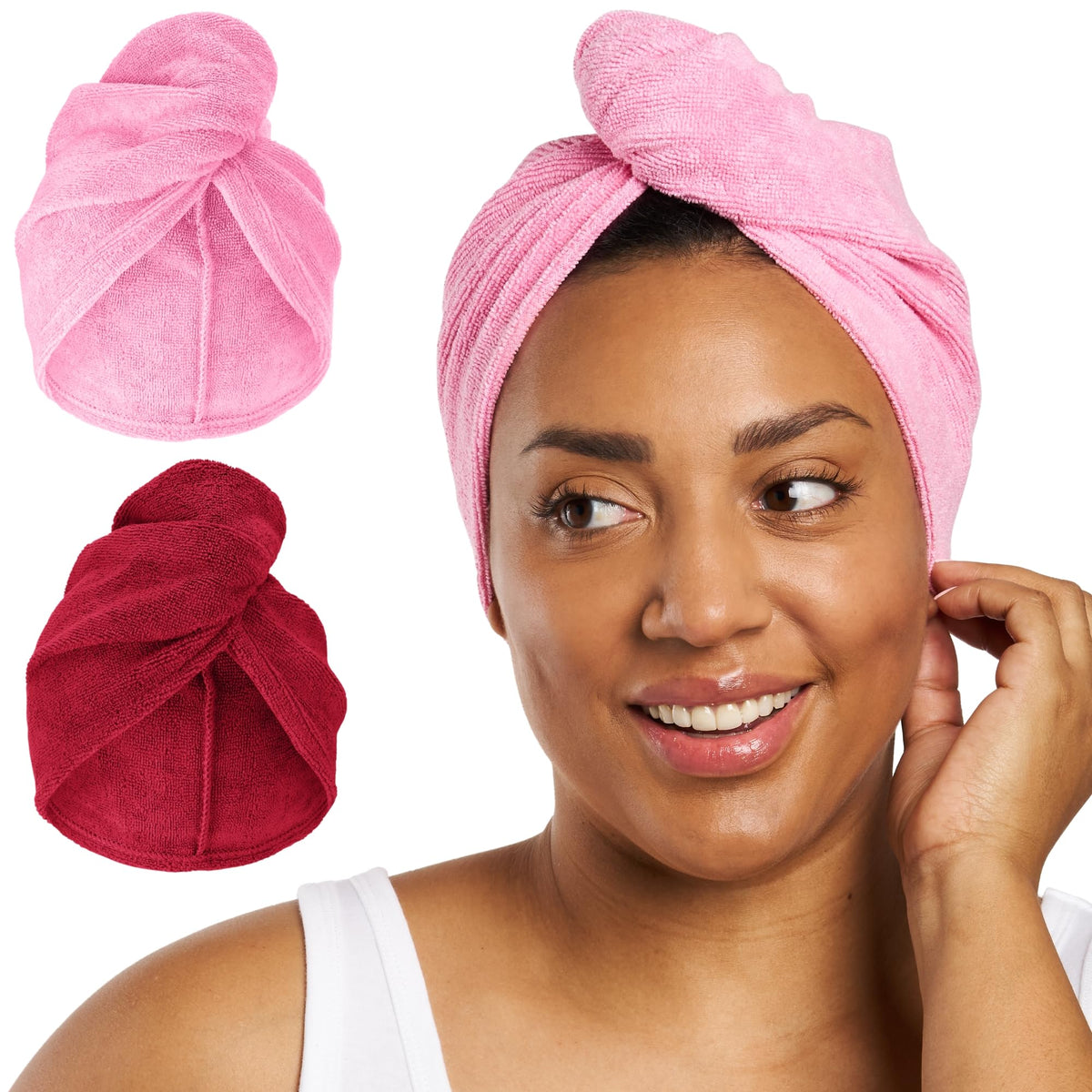 Turbie Twist Microfiber Hair Towel, Grey & Light Pink (2 Pack)